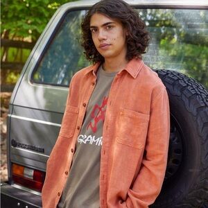 Without Walls Urban Outfitters Dark Orange Textured Linen Layering Shirt